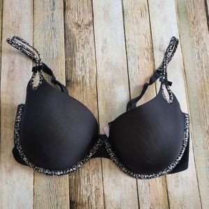 Victoria's Secret Black T-Shirt Bra with Animal Print Trim